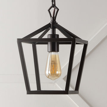 Oslin 8" Vintage Farmhouse Iron Chain Pagoda LED Pendant - JONATHAN Y